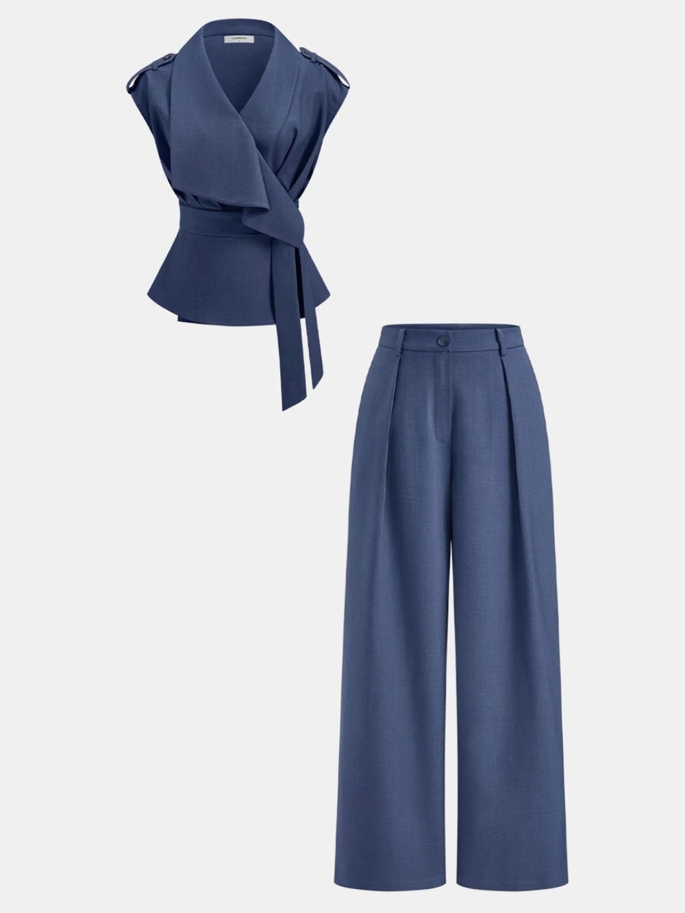 Commense Navy Wrap Top & Wide-Leg Pants Set Size Large